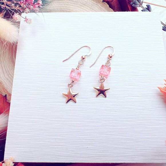 Crystal Cube and Star Charm Earrings | Handmade in BC - Picture 5 of 7